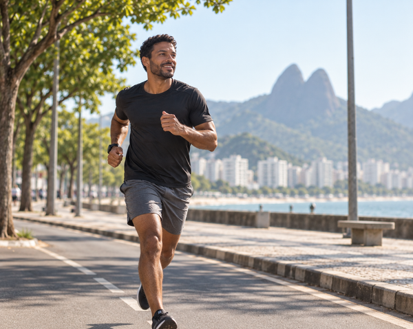 
Corrida a Beira Mar com Montanhas ao Fundo